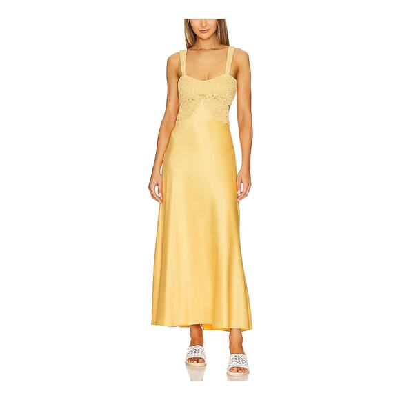 Simkhai 'Roberta' Yellow Crochet Satin Ruffle Dress Size 2